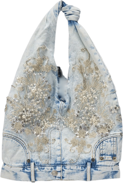 Blessing In Denim Embellished Shoulder Bag