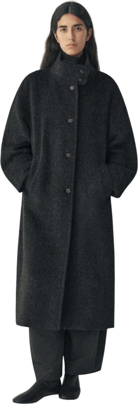 Mock-neck Long Wool Coat