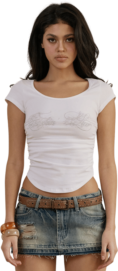 Hotfix Logo Shirring Short Sleeve Top