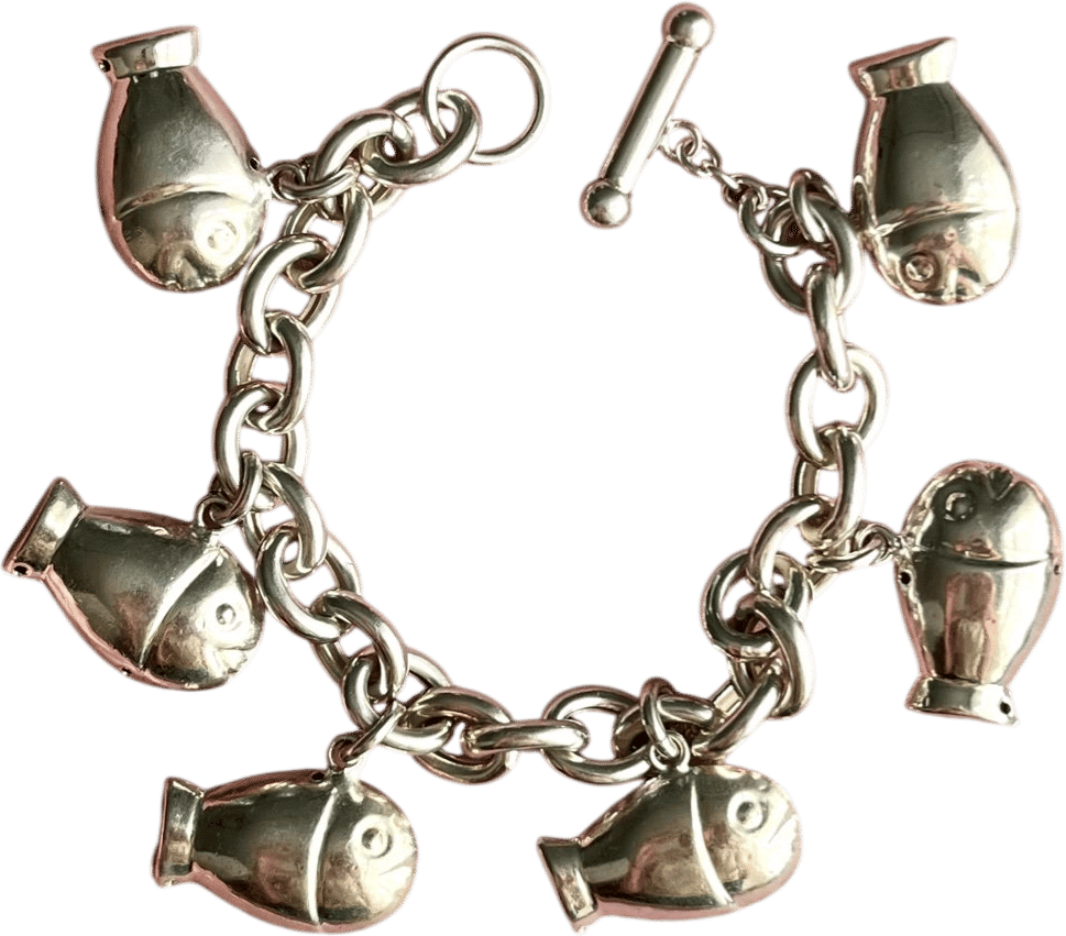 Vintage Sterling Silver Fish Pendant Link Bracelet
