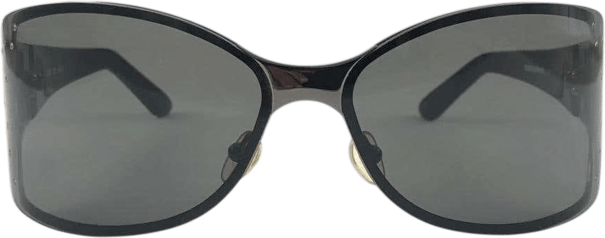 New Vintage Sonia Rykiel Black Shield Frame Holding Grey Lenses Sunglasses Y2K