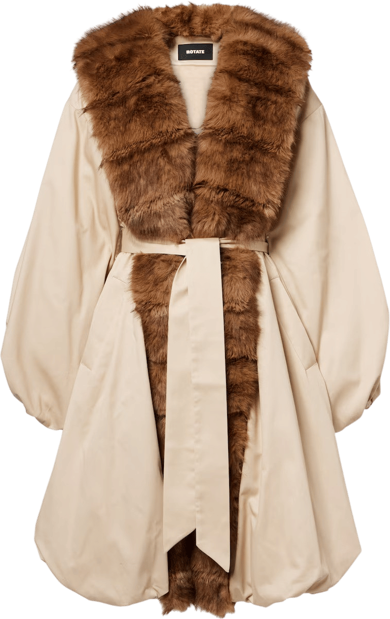 Belted Coat with Faux Fur Collar