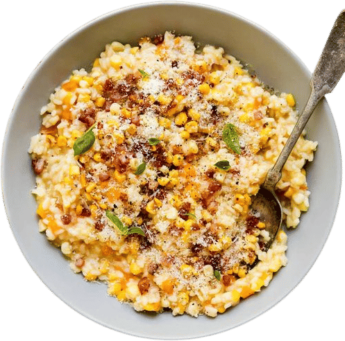 Summer Corn Risotto + crispy pancetta