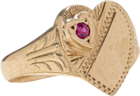 9K Synthetic Ruby Milgrain Heart Signet Ring