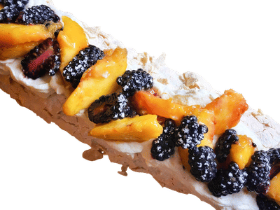 Ottolenghi Rolled Pavlova with Peaches and Blackberries Recipe