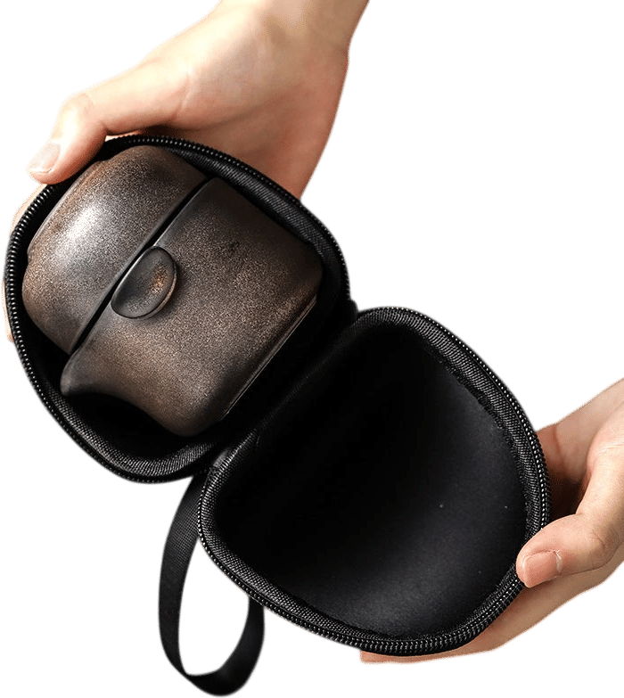 Gohobi Vintage Rustic Ceramic Travel Tea Set