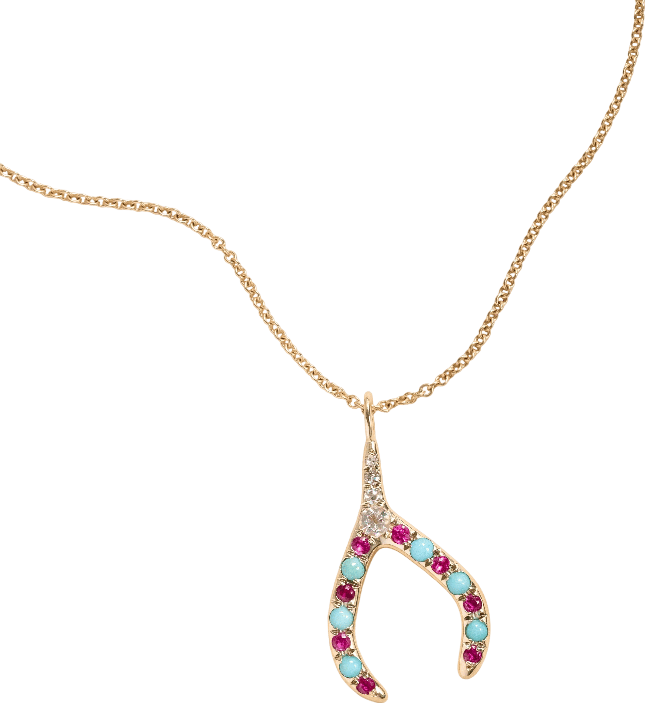 Ruby, turquoise, and diamond horseshoe by Spur Jewelry