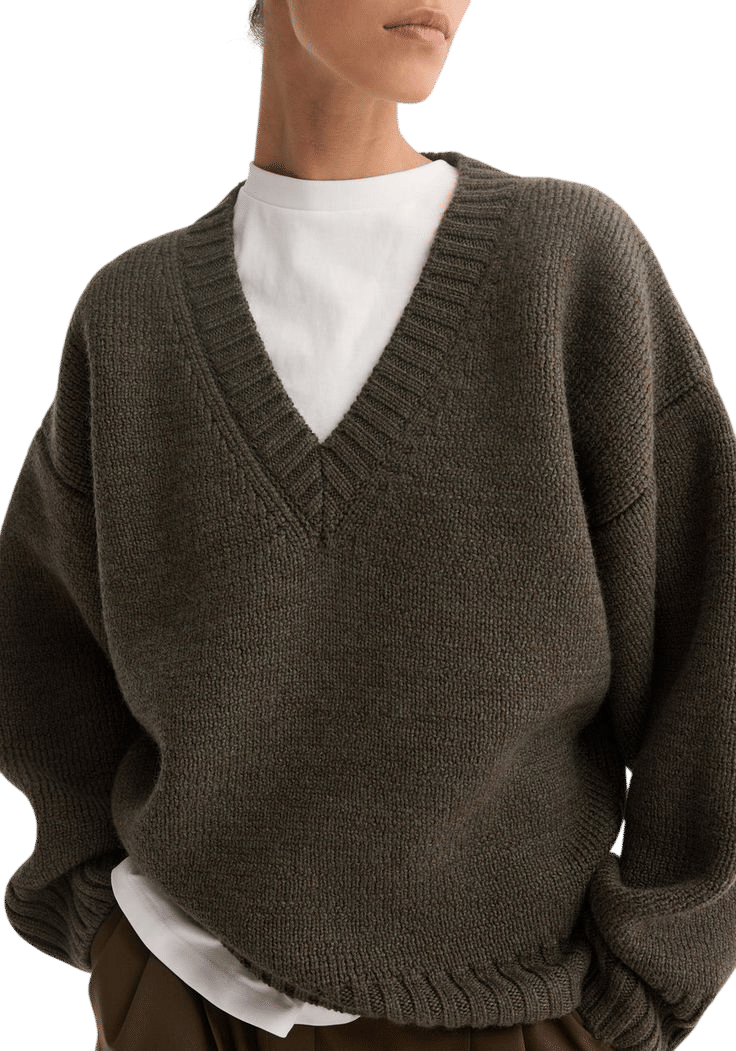 Deep v-neck sweater + white tee