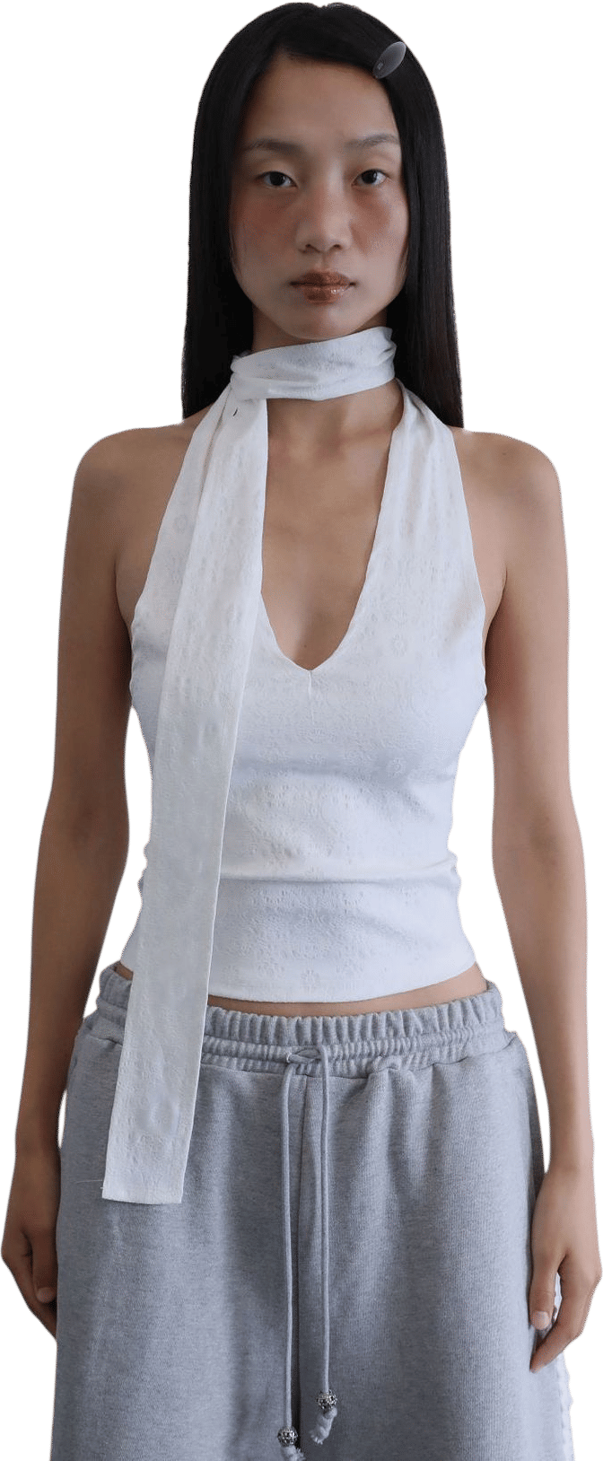 Jacquard V-neck Halter Sleeveless Top