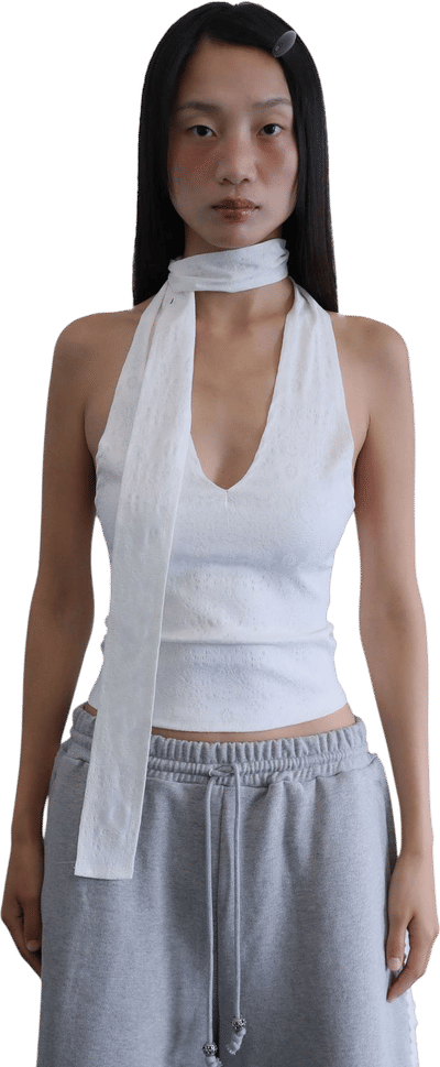 Jacquard V-neck Halter Sleeveless Top