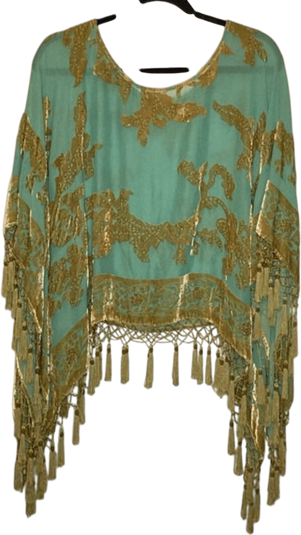 Vintage 1920s Blue Green Sequin Tassel Poncho