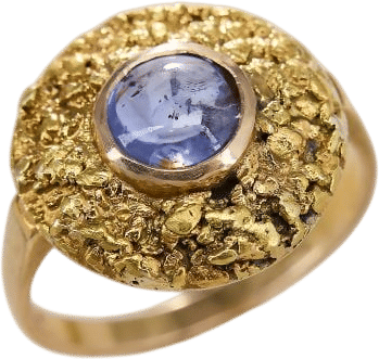 Eragem Sapphire Cabochon Gold Nugget Ring 14K Yellow Gold