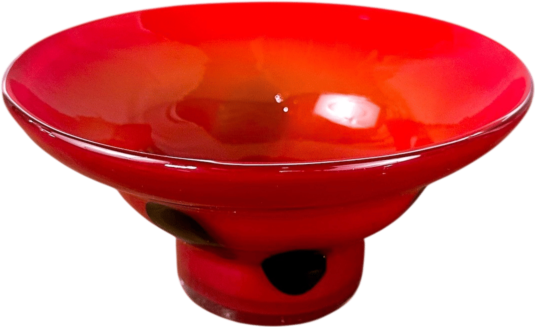 Vintage Murano Italy Style Orange-Red Black Dot Art Glass Bowl
