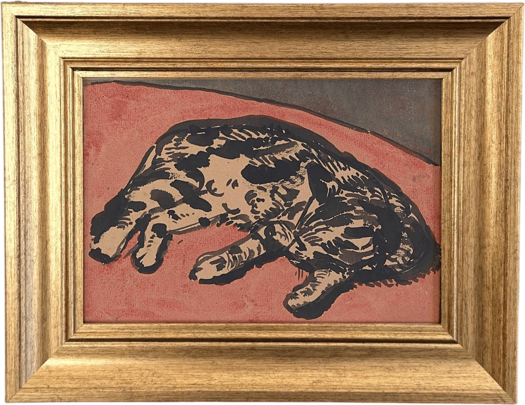Small Framed Resting Cat Painting