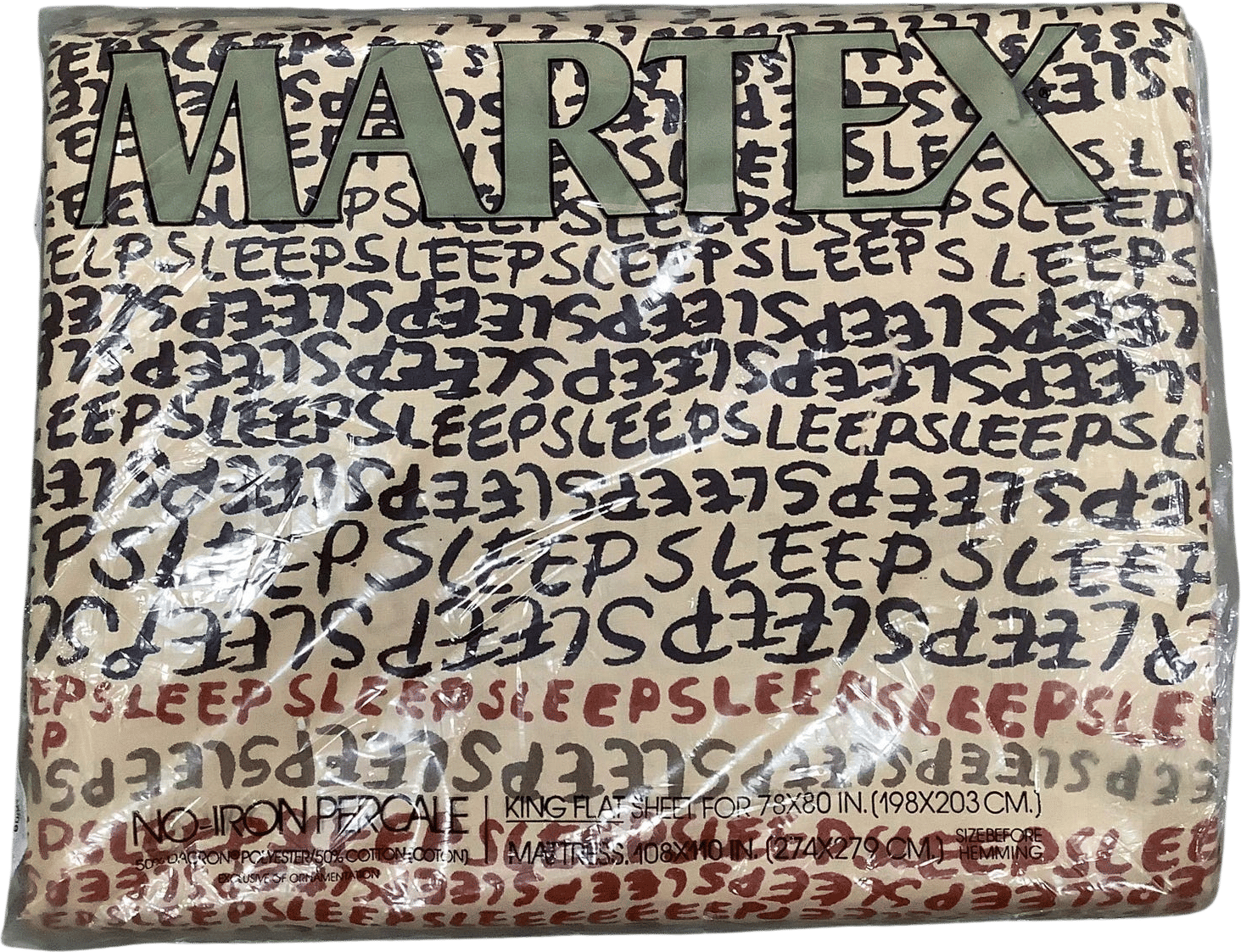 Vintage Gary Grant Martex Sleep Pattern King Flat Sheet / New Old Stock in Original Package