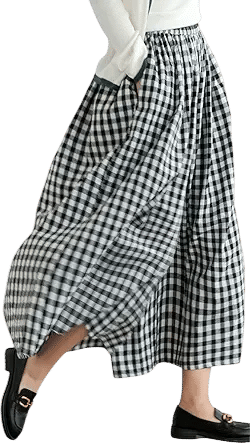 Women's Cotton Linen Gingham Wide Leg Pants