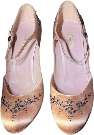 Satin Embroidered and Beaded Heels