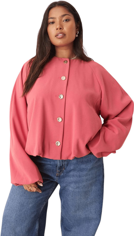 ASOS DESIGN Curve tailored bubble hem jacket with gold button detail in berry