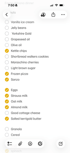 Grocery list in order of store