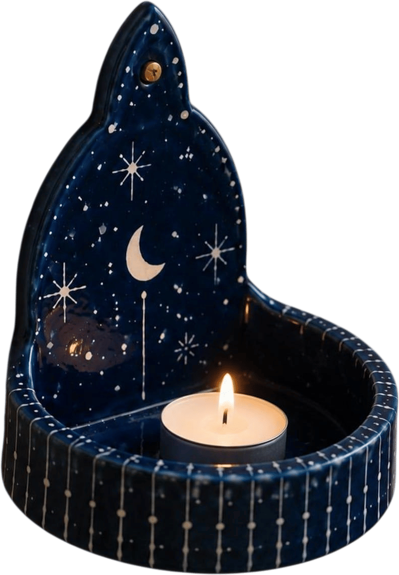 Handmade Cobalt Blue Star and Moon Ceramic Wall Candle Holder