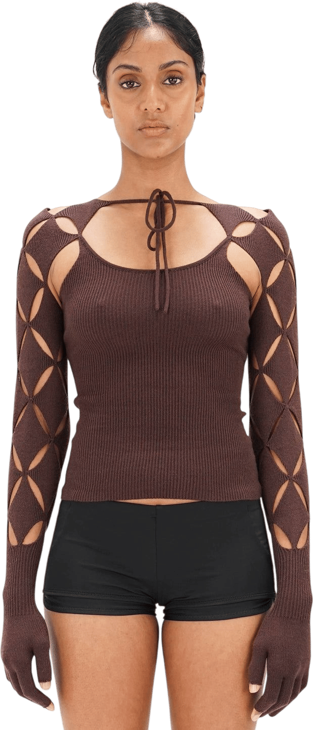 Isa Boulder - Argyle Sleeve Top - Chocolate