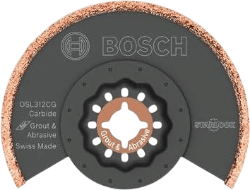 BOSCH OSL312CG 1-Piece 3-1/2 In. x 1/8 In. Starlock Oscillating Multi Tool Grout & Abrasive Kerf Carbide Grit Grout Grinding Blade for Applications in Grout Removal