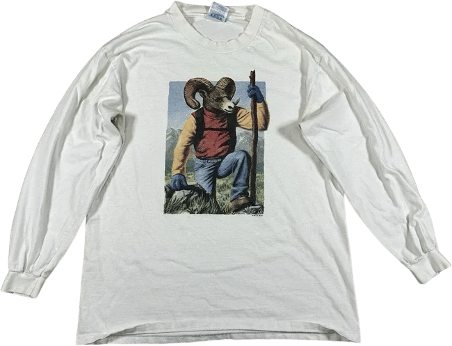Vintage 1998 Jim Morris Goat Hiking Art Long Sleeve Shirt