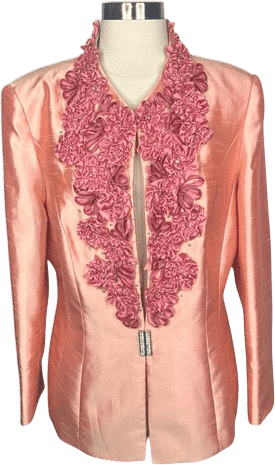 Vintage Aussie Austine Pink Satin Ruffled Blazer Size 10 Silky Polyester 80’s