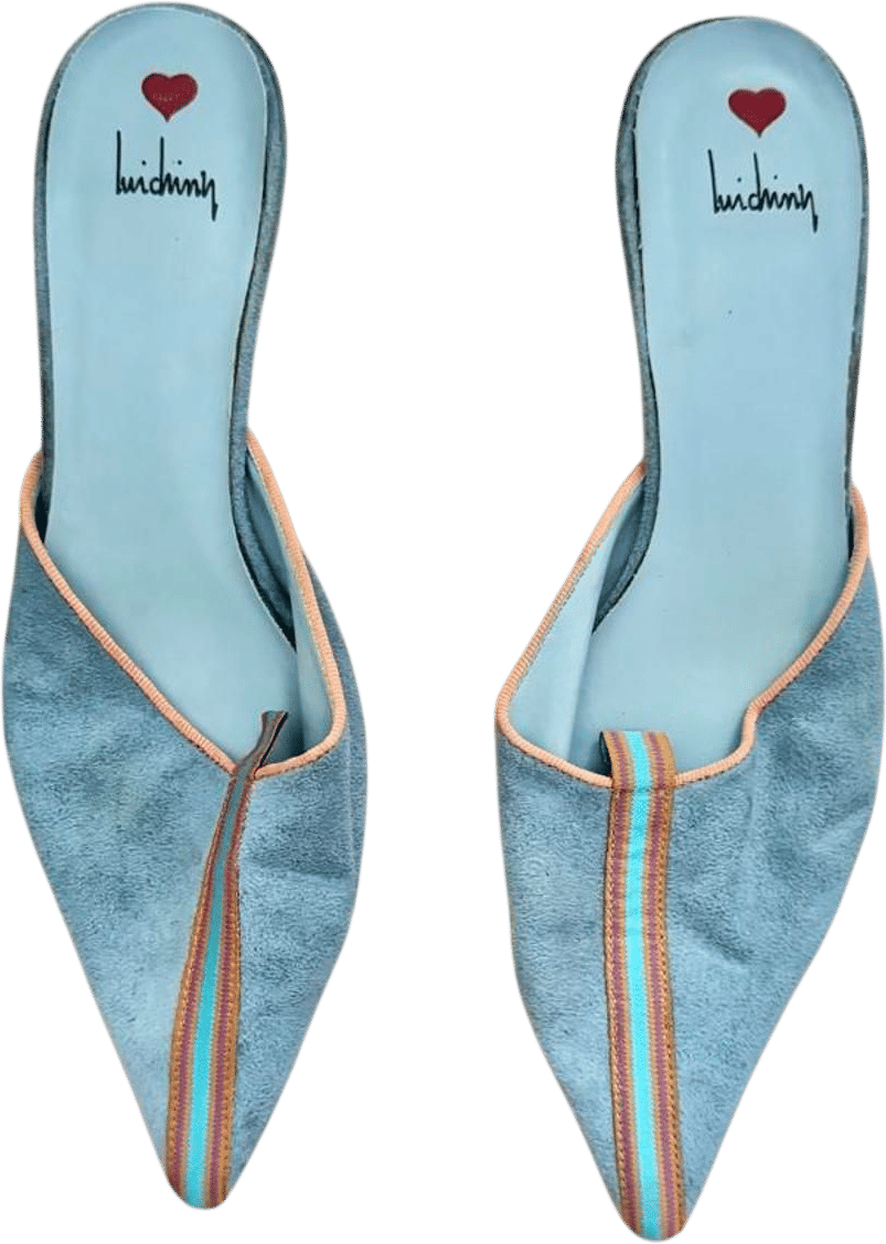Pointed Blue Suede Kitten Heel