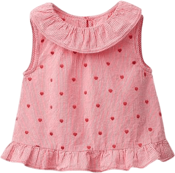 Plaid Top with Embroidered Hearts