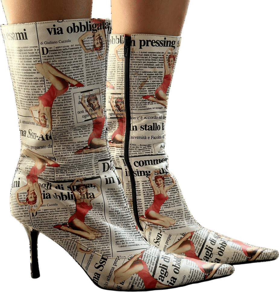 Pin Up Doll Newspaper Print Boots