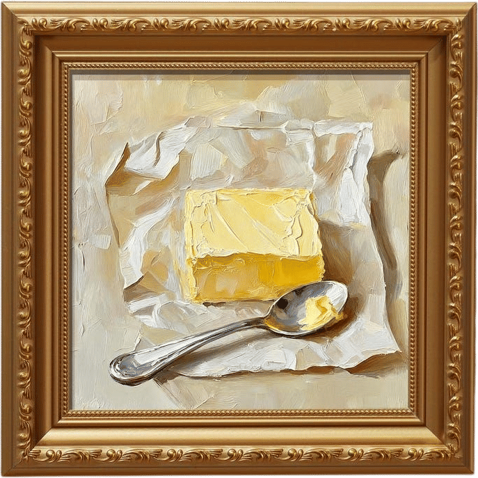 Small Framed Hand-painted Oil Painting, Butter, 5x5