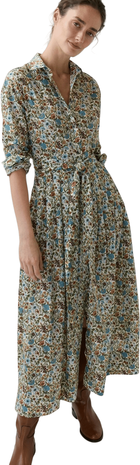 Classic Shirtwaist Maxi Dress Moss/Cerulean Rachel Liberty Fabric (Ann Mashburn)