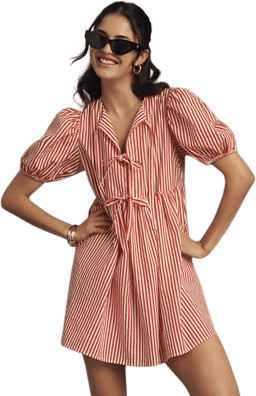 Petite Puff-Sleeve Bow Mini Dress