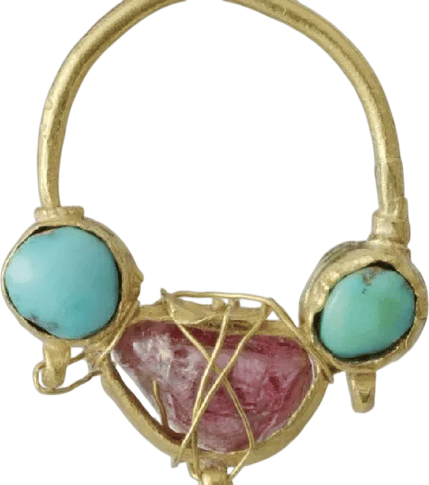 Byzantine Gold, Amethyst, and Turquoise Earring