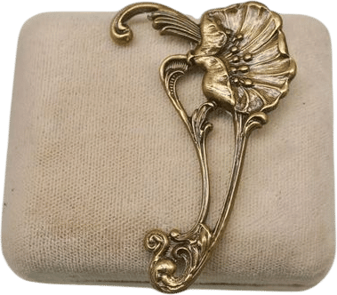 Brass Poppy Flower Brooch: Vintage Art Nouveau Style