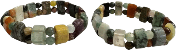 Set of 2 Vintage Multi Mixed Gemstone Reversible Stretch Bracelet