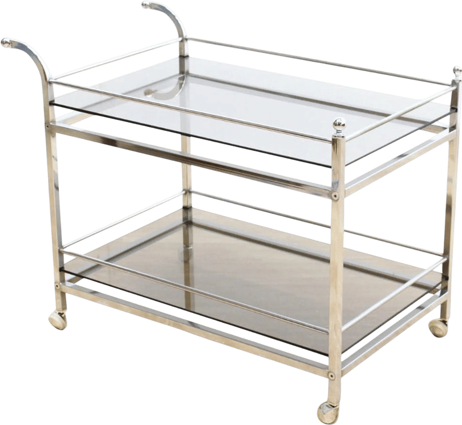 Vintage 1970s Chrome & Smoked Glass Bar Cart
