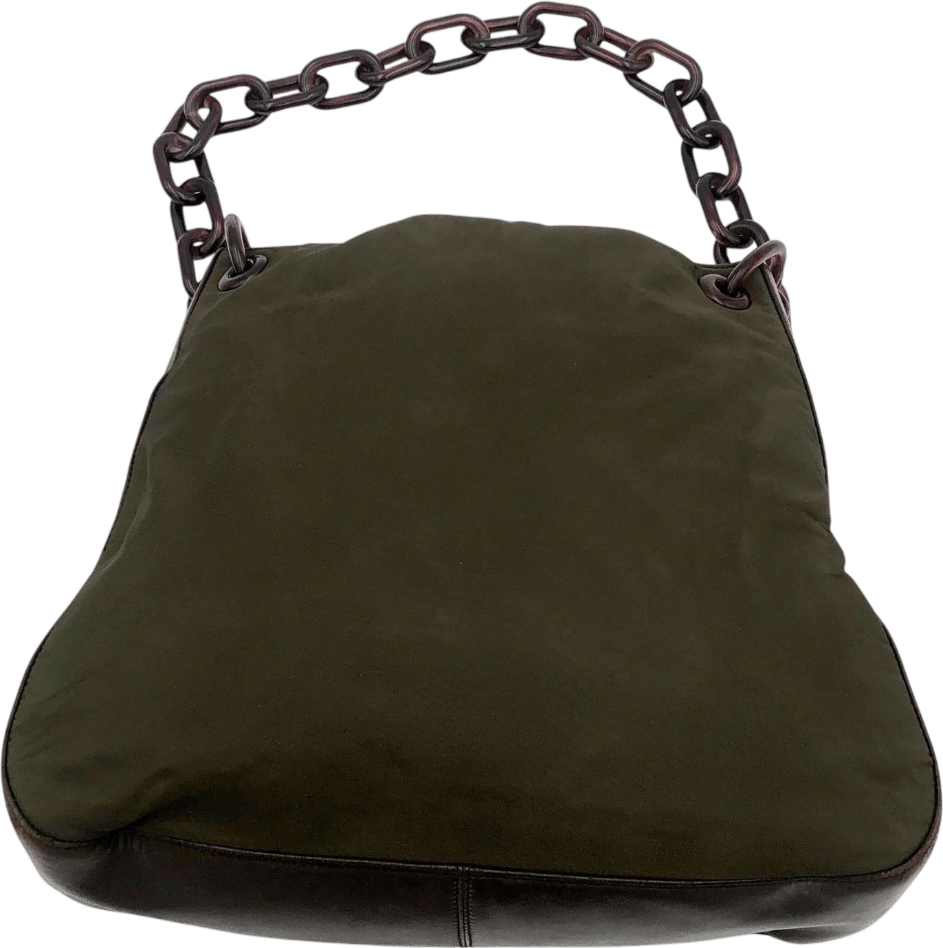 Prada green nylon brown leather resin chain strap shoulder bag