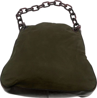 Prada Green Nylon and Leather Shoulder Bag with Resin Chain Strap