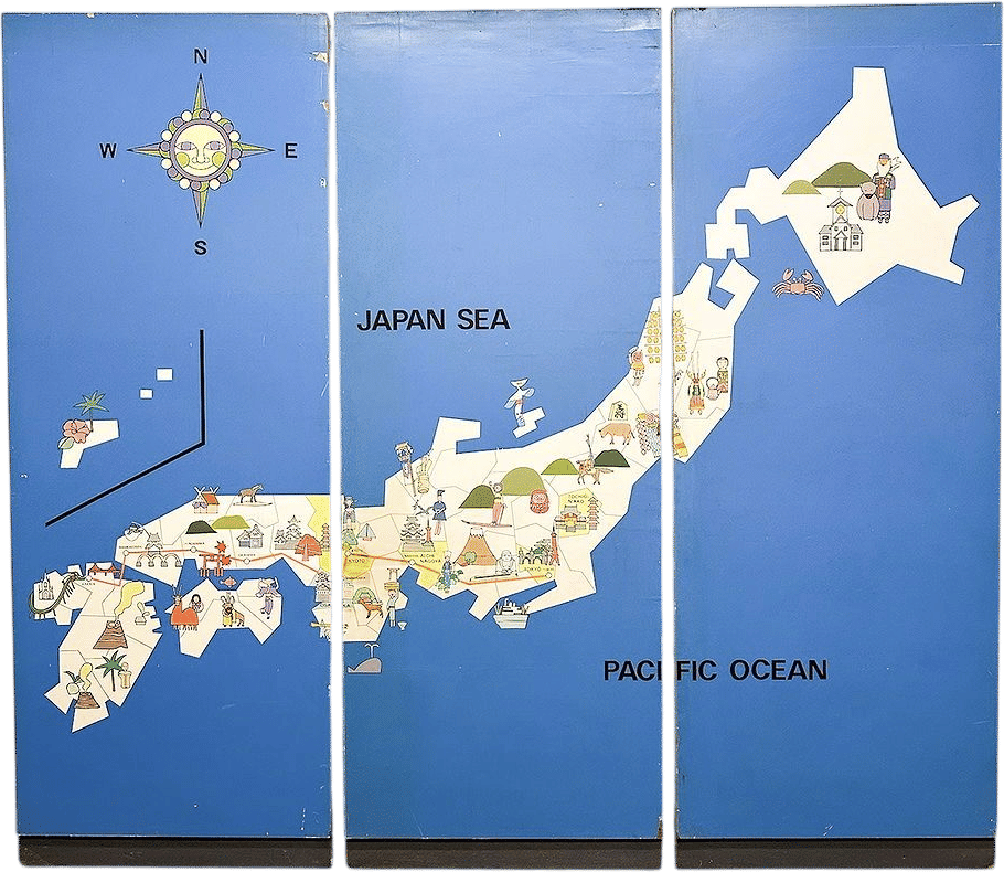 3 Panel Hand Painted Map of Japan