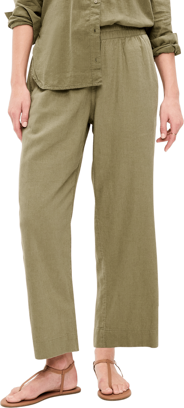 High-Waisted Linen-Blend Ankle Pants