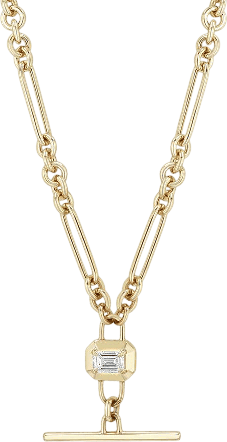 14k Emerald Cut Diamond Faux Toggle Lariat Necklace