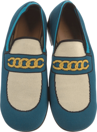Turquoise Fabric Chain Loafers