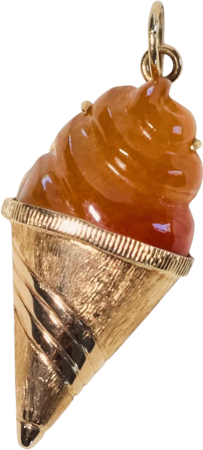 Vintage 14k Carved Amber Ice Cream Cone Charm