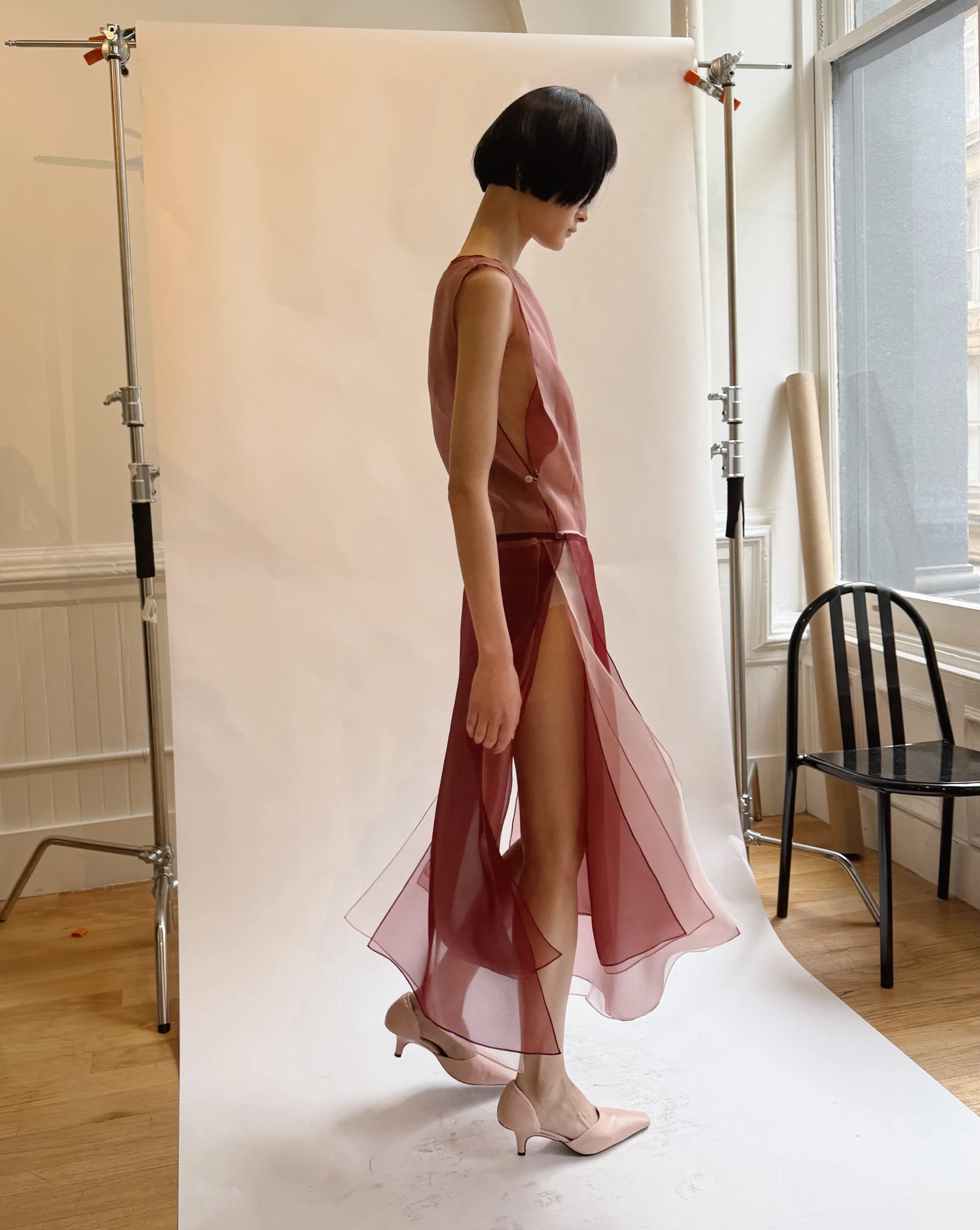S/S 27 Sheer Burgundy Dress