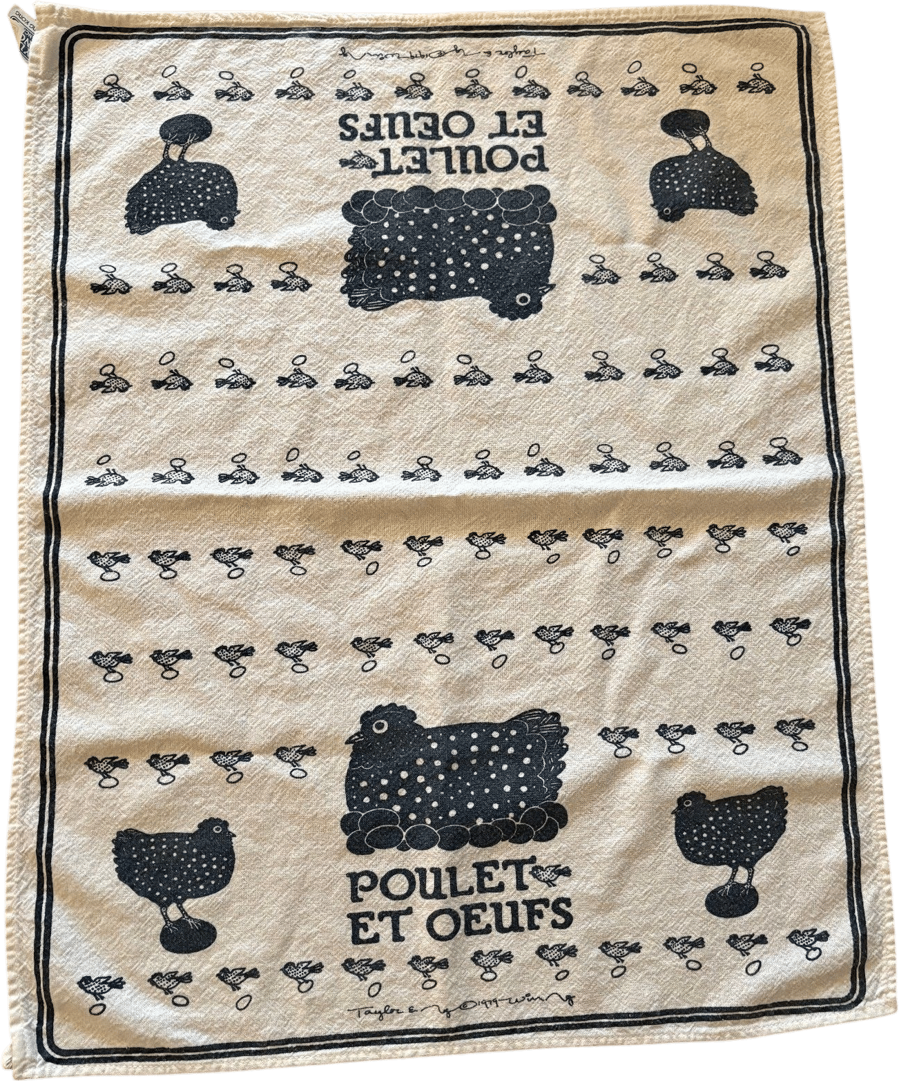 Rare Vintage Taylor & Ng Poulet Et Oeufs Chicken 1979 Blue Kitchen Tea Towel