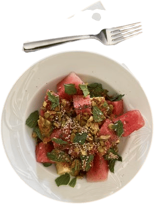 Putting pistachios and sesame seeds on the pineapple/melon/salt/tajin combo