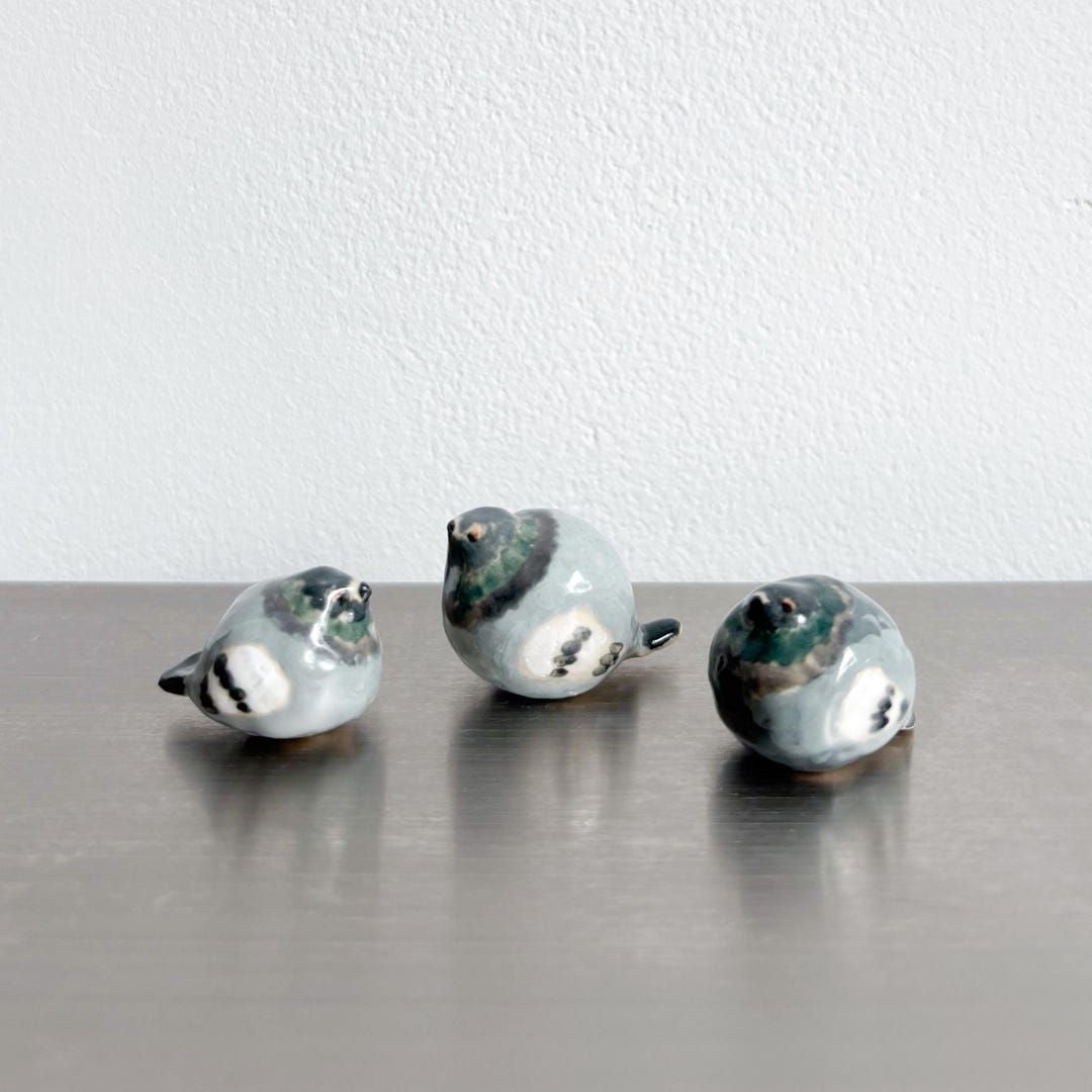 Tiny Ceramic Pigeon Figurines