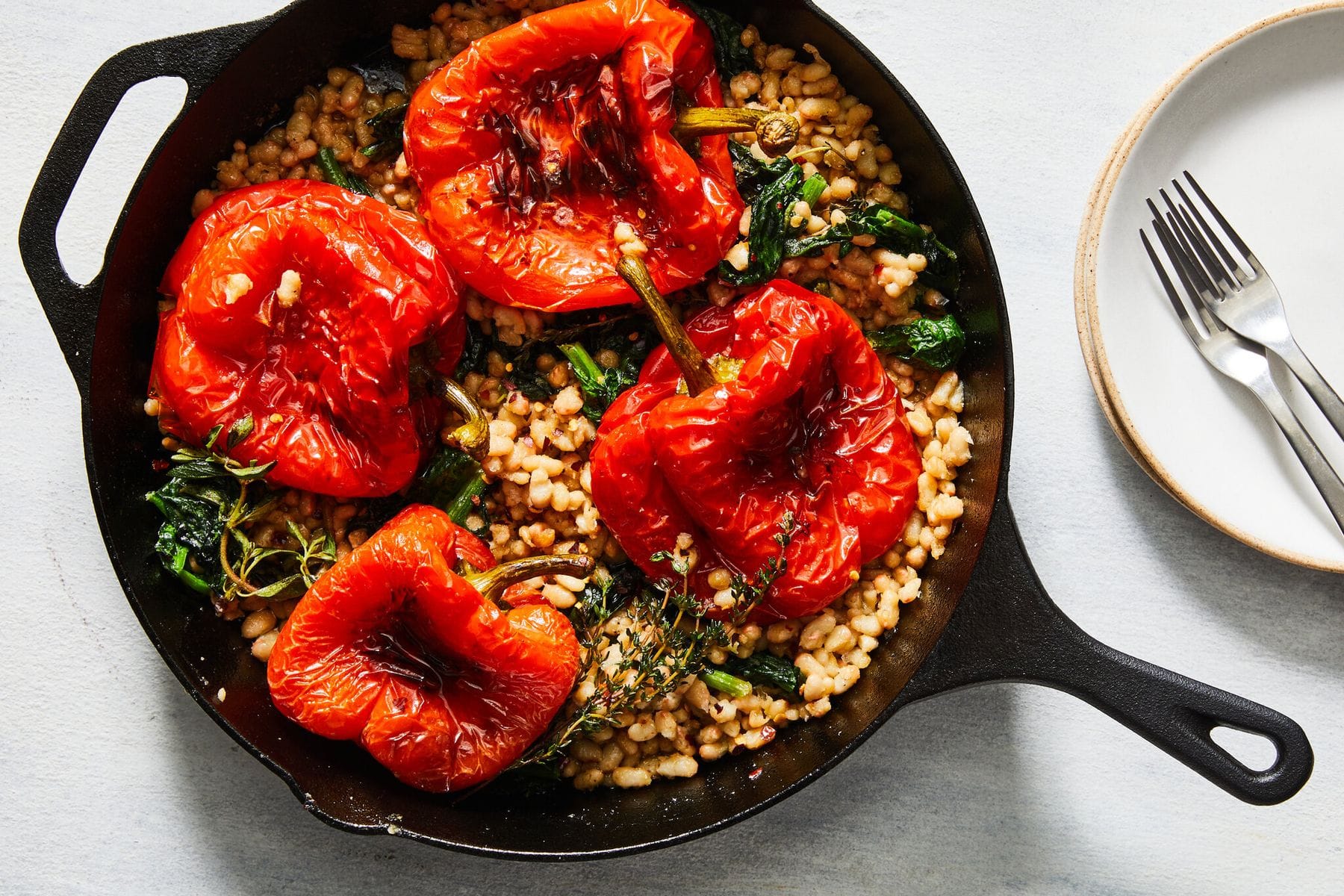 Roasted Red Peppers With Beans and Greens Recipe